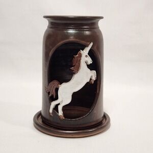 Pam & Mac Studio Pottery Unicorn Lantern Candle Brown Glazed Stoneware 2pc